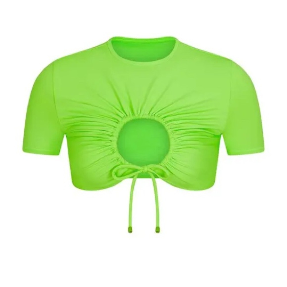 NWT SKIMS Neon Green Swim Ruched T Shirt Top Only (M) - Picture 4 of 9